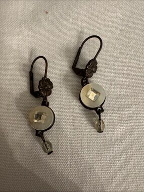 Delicate White Mother-of-Pearl Drop Earrings with Crystal Accent